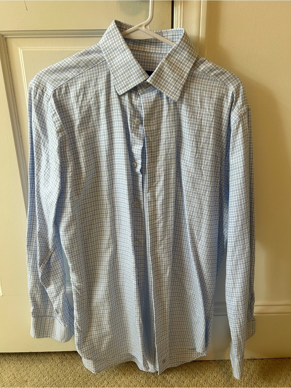 David Donahue Men's Light Blue Check Dress Shirt